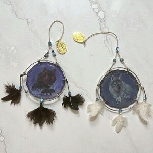 Bradford Exchange Wolf  Dreamcatcher Ornaments Set Of 2 New 2004 signed